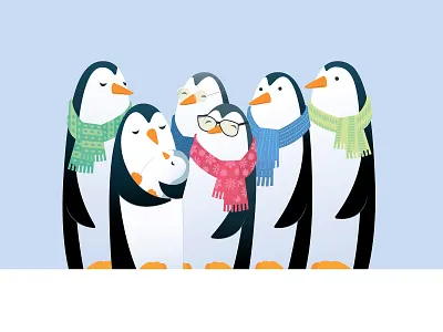 Penguins baby cold family ice illustration penguin scarf snow vector winter