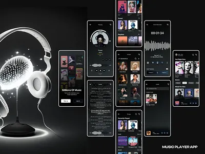Music Player App app design artist black clean dark theme dark ui design easy navigation mobile app music music player musics playlist sound trendy ui user friendly voice voice recorder