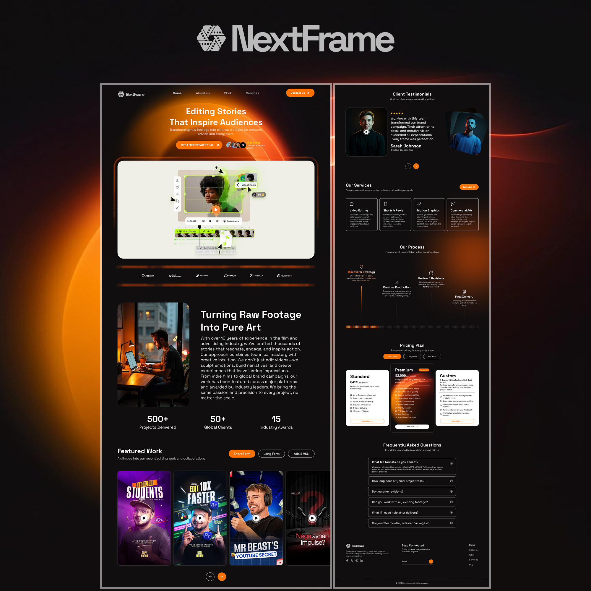 Cinematic Video Editing Portfolio Website UI Concept 3d animation cinematic video editing graphic design logo motion graphics ui video editing web ui