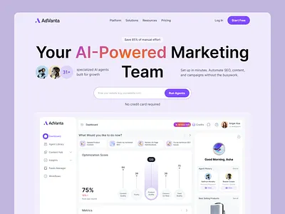 AI-Powered SaaS CRO focused Landing Page & Dashboard UI Design agent based saas ai agent interface ai saas website ai ui design app design apps b2b saas design conversion rate optimization dashboard design high converting landing page landing page landing page ui marketing automation marketing tech ui product dashboard saas dashboard design saas platform ui ux ui for startups website