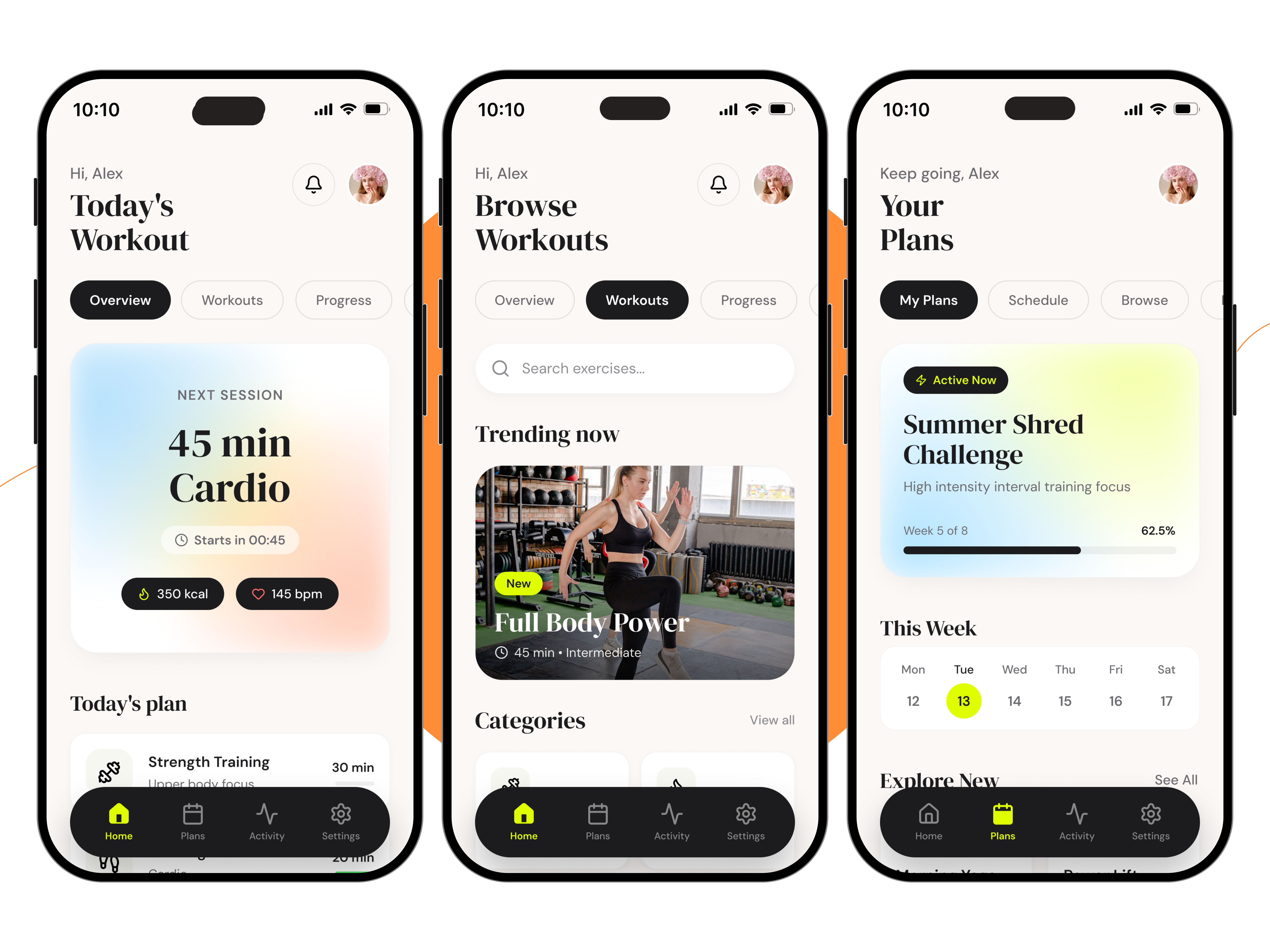 Fitness App UI - Simple, Focused & Motivating clean dailyui design design system fitness fitnessapp mobile modern new product design trendy ui ui design uiux user experience user interface ux ux design uxui workoutapp
