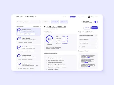 AI Resume & Portfolio Matcher ai artificial intelligence cv dashboard data visualization hr tech job matching portfolio product design recruitment resume saas ui ux web app