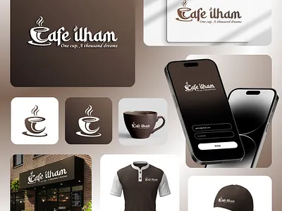 Cafe Ilham Logo Branding arabic logo arabic typography brand identity branding brown cafe cafe logo calligraphy coffee coffee shop creative food and beverage graphic design identity logo logo design minimalist professional restaurant visual identity