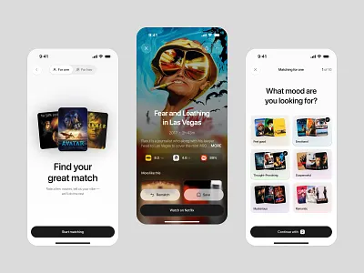 Movie discovery app [concept] app clean design discovery engagement film flow interaction interface ios matching minimalistic mobile modern movie product startup streaming ui ux