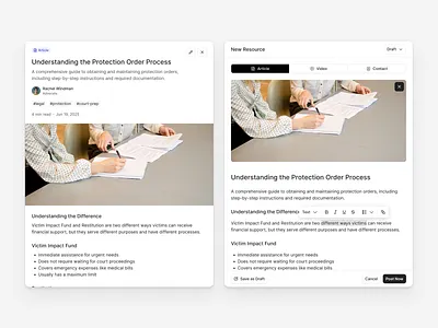Edit resource app article editor blog post clean cms content creation content management dashboard draft flat minimal modal dialog preview publishing tool saas shadcn shadcnui tailwind text editor wysiwyg editor
