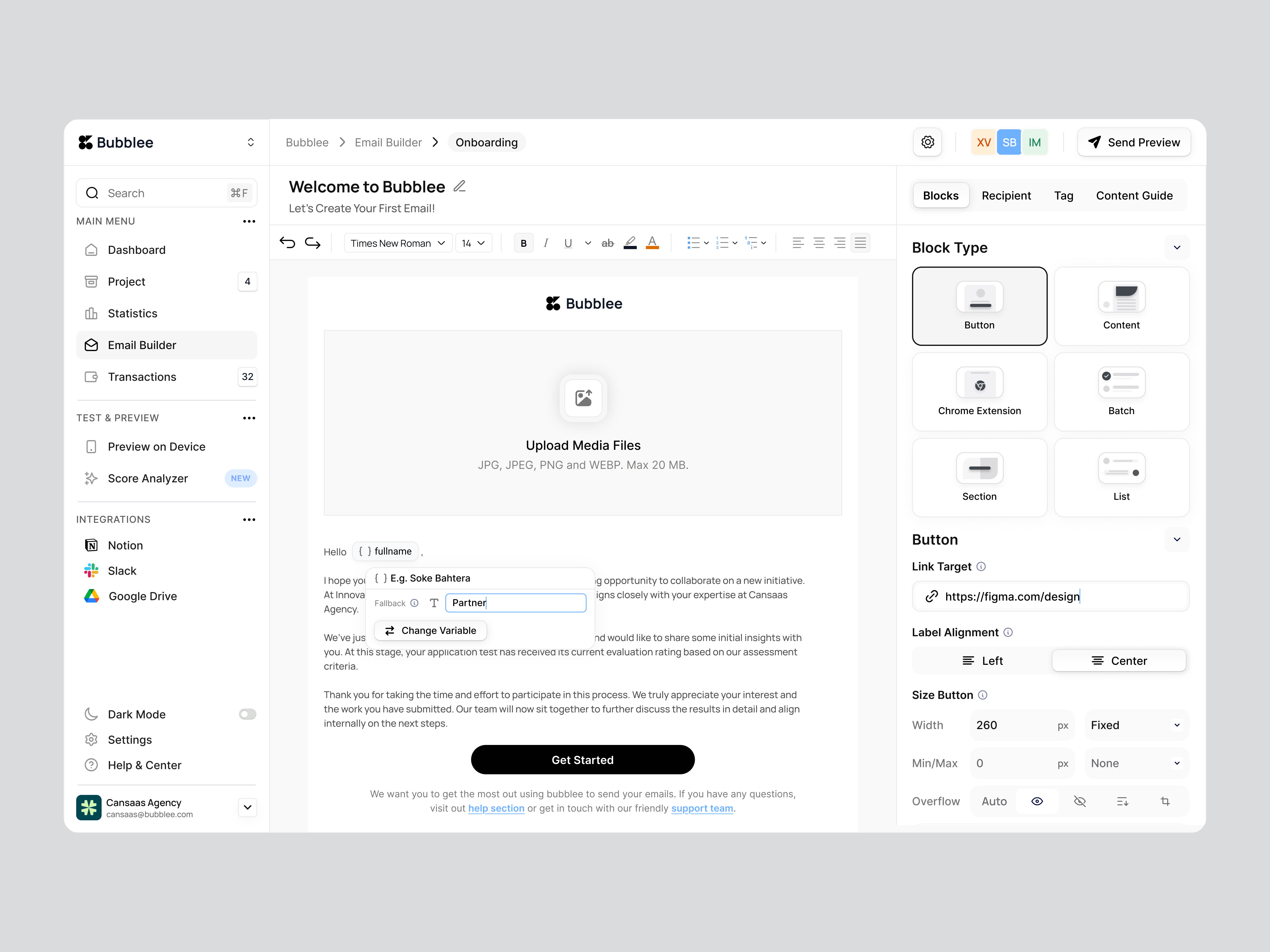 Bubblee - Email Builder Dashboard builder cansaas clean dashboard design editor interface email email builder email dashboard minimal design modern ui product design saas ui ux workflow design