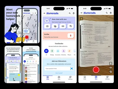 App design for educational platform Numerade android app design system app ui camera design system education ios mobile app ui