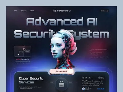 AI Cybersecurity System | Landing Page ai artificial intelligence cybersecurity cyborg dark ui data protection dsa figma design futuristic gradient hero section interface design landing page saas security system startup technology ui ux web design