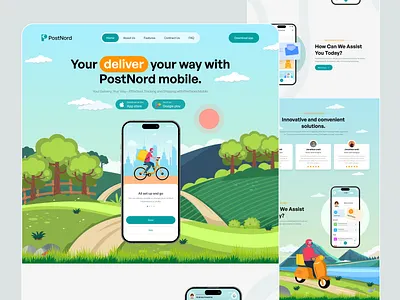 PostNord Delivery Mobile App Landing Page clean design delivary app] ecommarce home delivary illustration ui interaction design landing page modern ui] parcel parcel delivery product design saas landing page ui ui design ux ux design web design website design