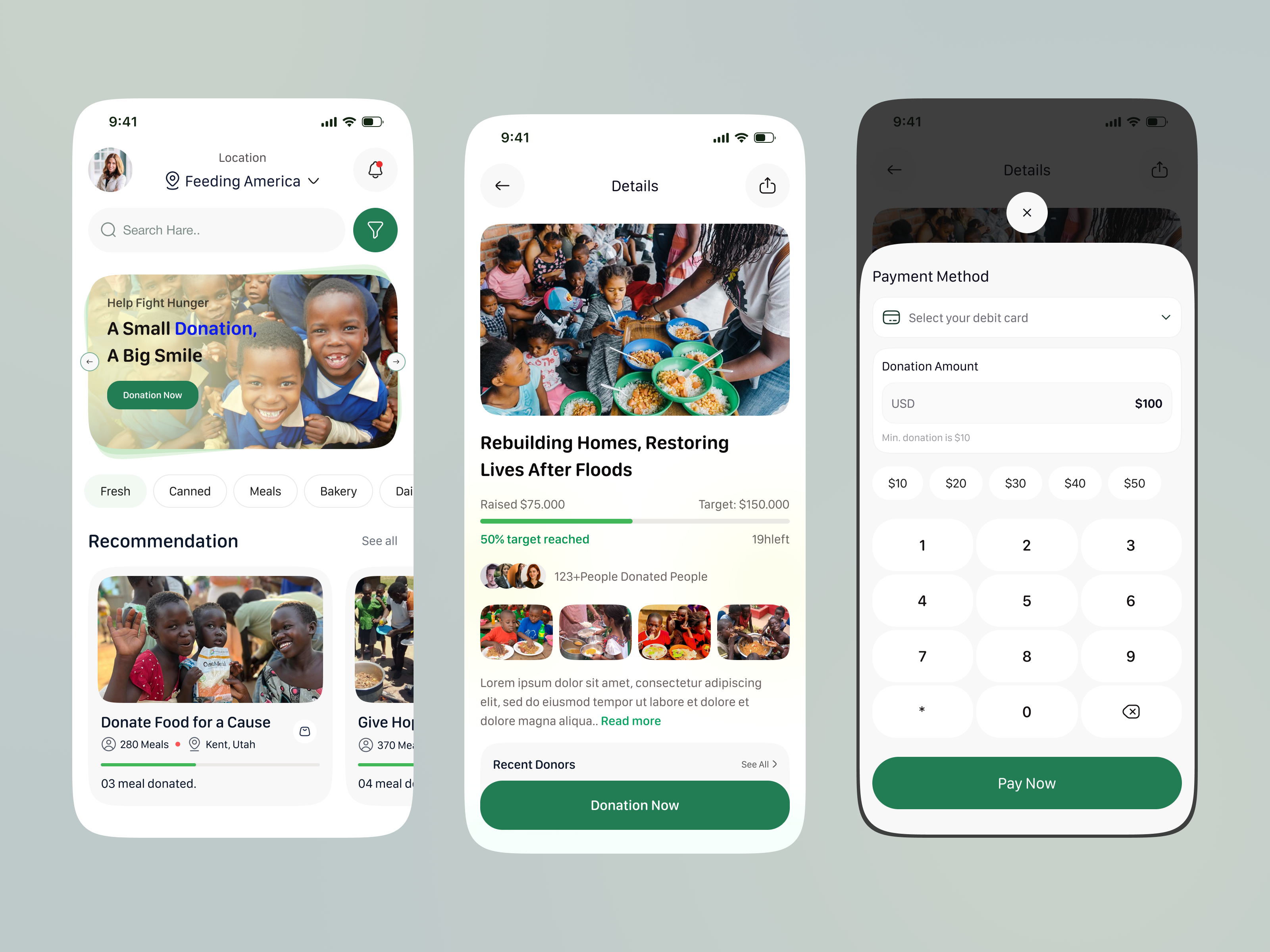 Food Donation App app ui charity app donation app food donation food donation app fundraising ios app mobile mobile app ui nonprofit nonprofit donation payment ui social impact ui ux design
