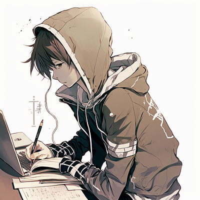 Anime boy with a hoodie design graphic design illustration
