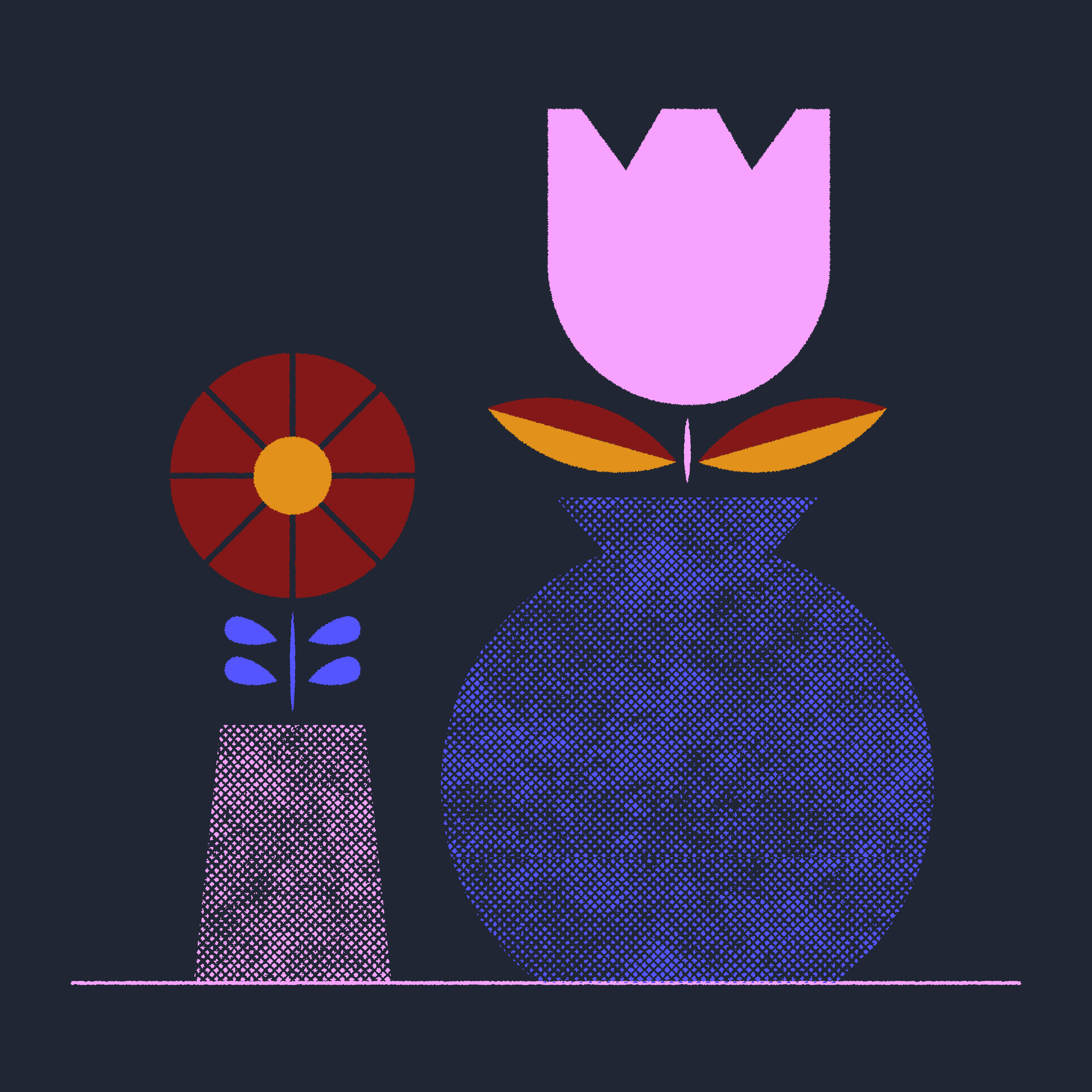 Flowers in vases color palette floral flowers illustration leaves still life texture tulip vase