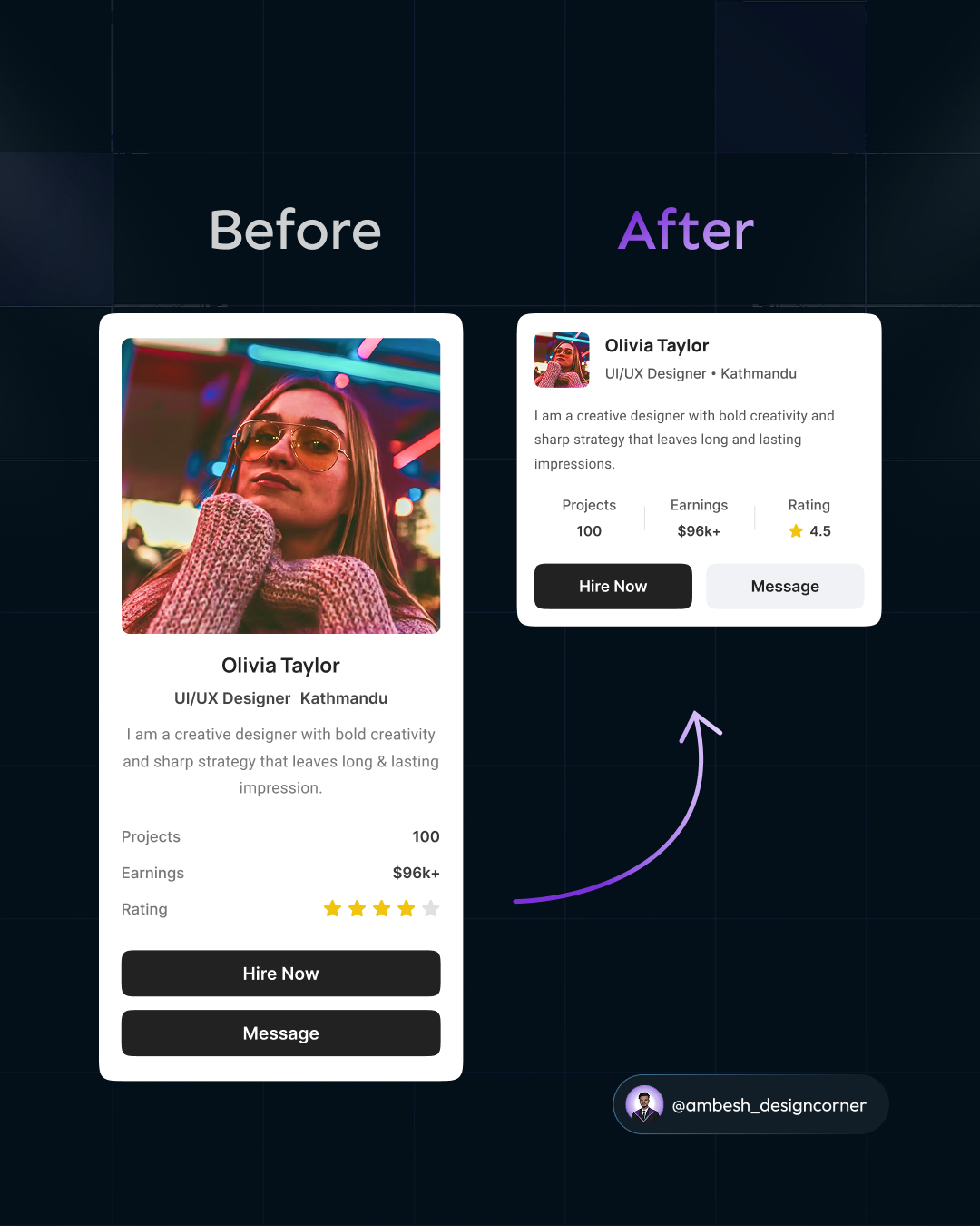 Profile Card UI Redesign branding card design graphic design mobileapp profilecard redesign team ui uiux webdesigfn