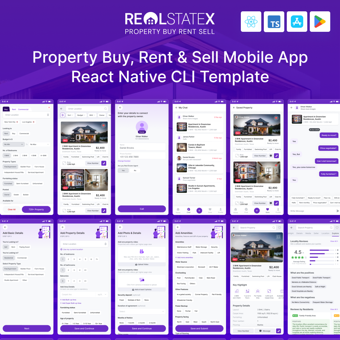 RealStateX - Property Buy, Rent & Sell Classified React Native branding creative design illustration logo product design template ui uiux website