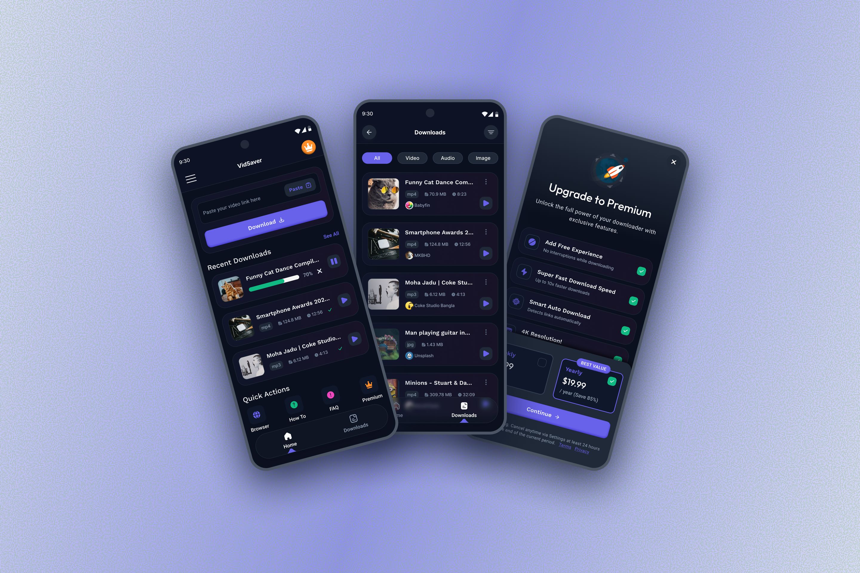 Video Downloader Mobile App UI 🎬 app design clean ui dark mode dashboard downloader figma interface mobile app modern ui saas social media subscription ui design ux video download video player