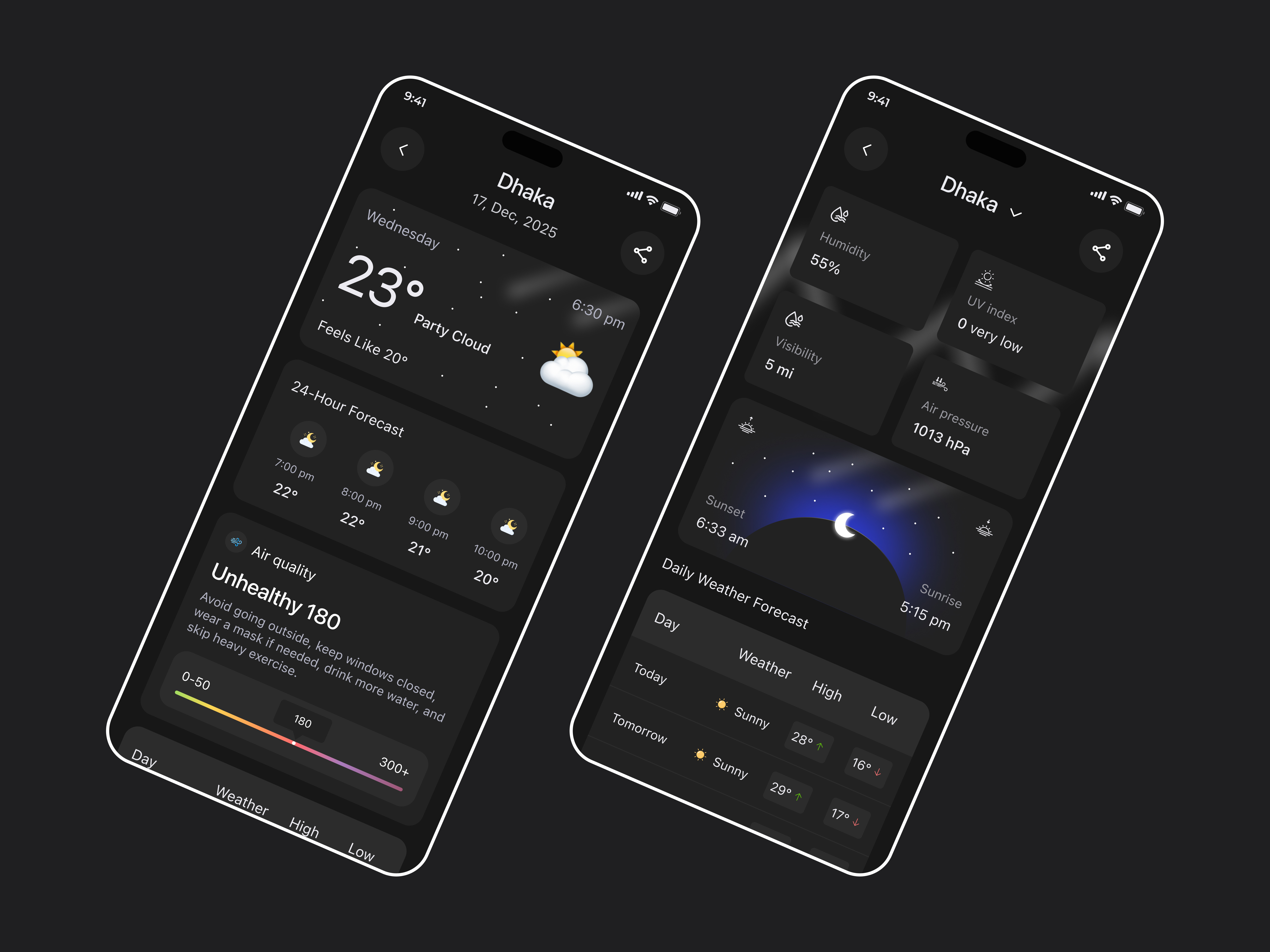 Weather App Design app design app interface app screen app ui design dark app dark interface dark mode design dark screen weather weather app