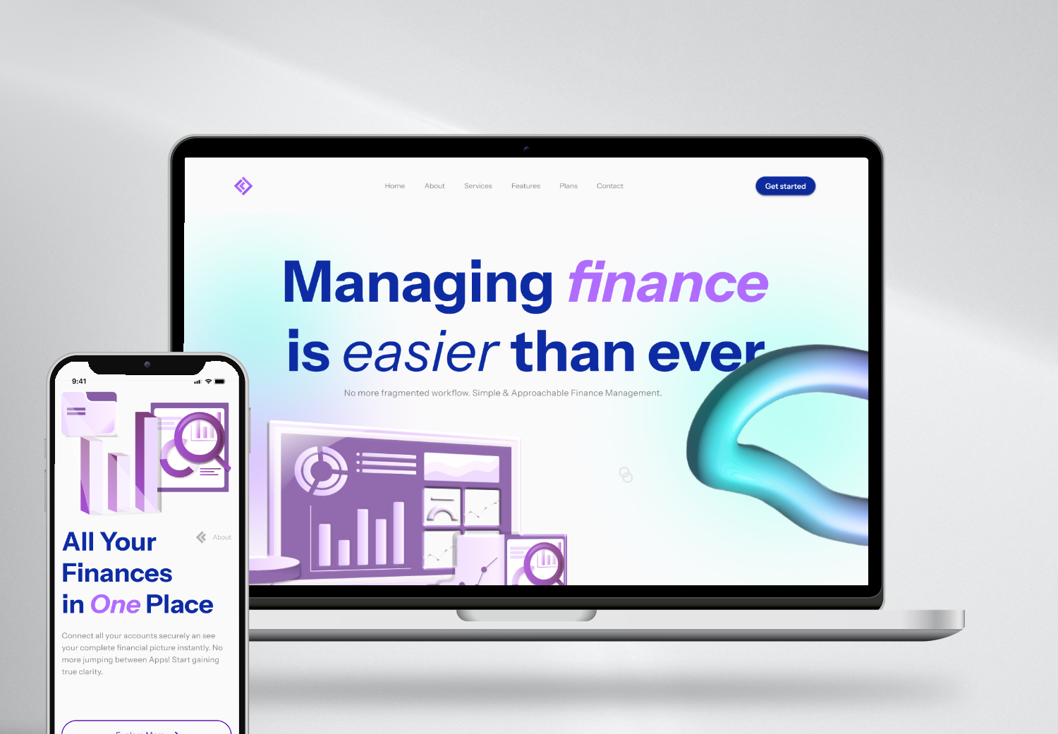 Finance Management Landing Page animation css design development figma front end html illustration javascript landing page logo ui website