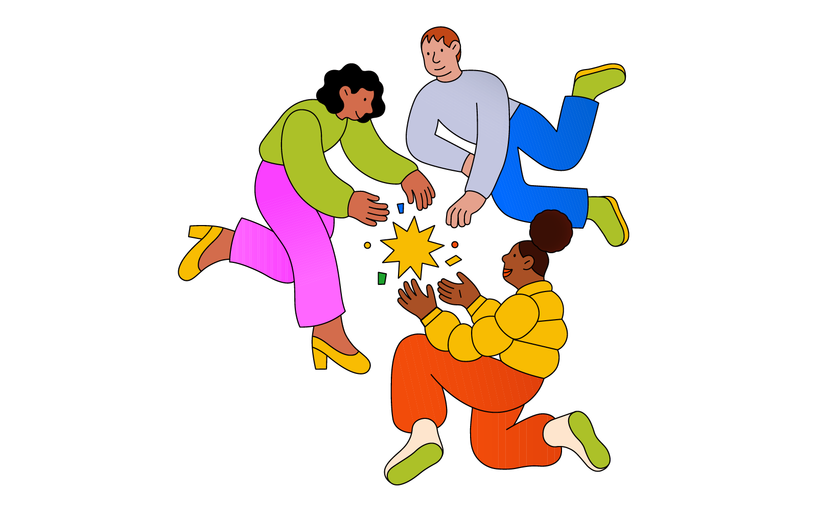 Takes 3 to float. branding illustration character colorful illustration floating people line illustration people illustration product illustration spot illustration teamwork illustration