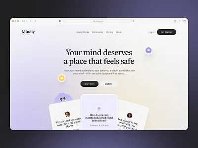 Mindly – Wellness Platform Hero Section Concept concept design healthcare mental health ui uiux ux web design webdesign wellness