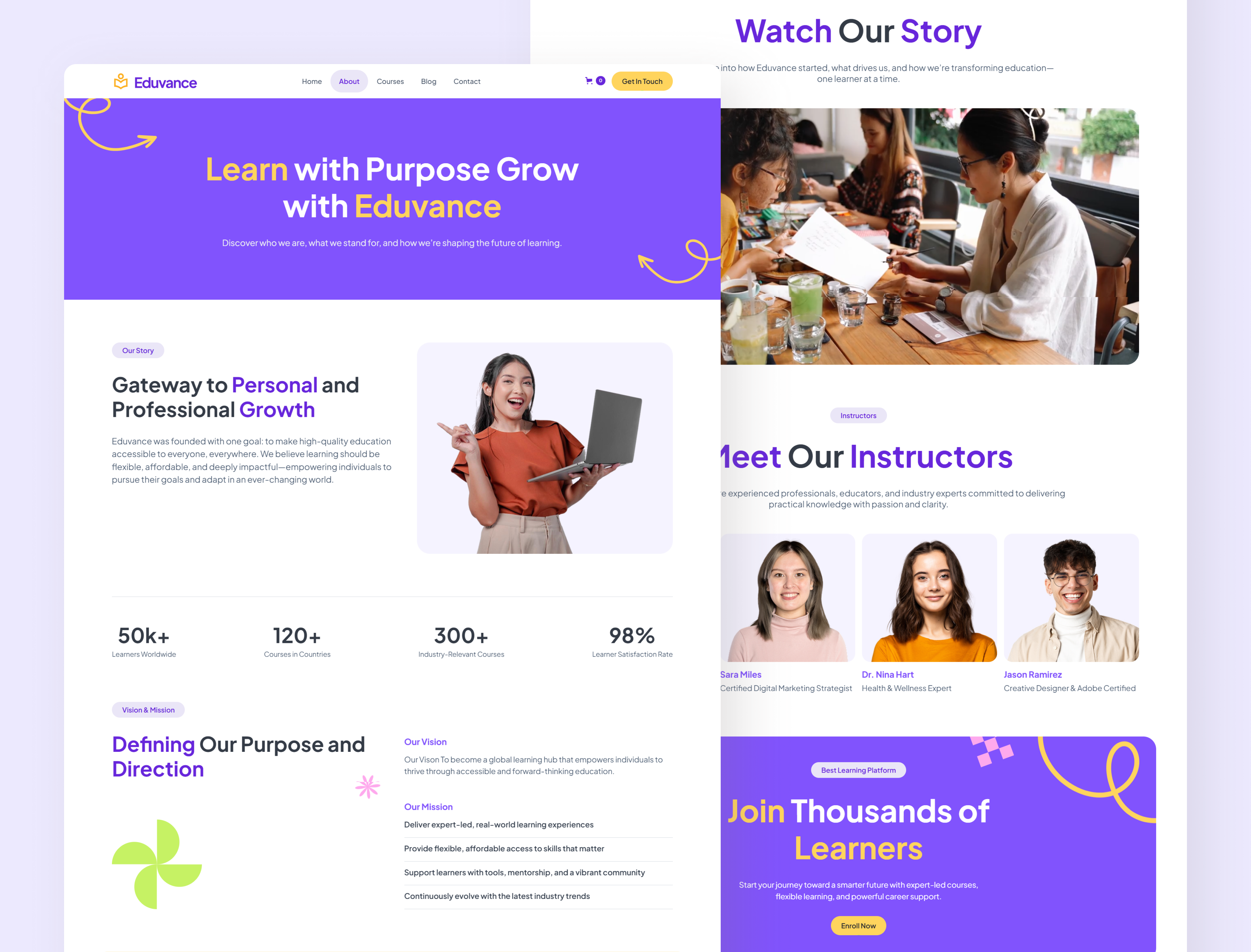 Eduvance About & Contact Page - Education Webflow business website design inspiration digital education education education website elerning modern website no code responsive ui design ui inspiration ui showcase ui trends uiux ux design web design webflow