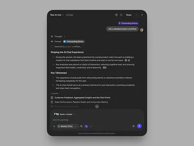 AI Chat UI in Dark Theme ai ai chat app assistant clean conversation dark dark theme design gpt input interface message minimal product design saas ui user interface ux web