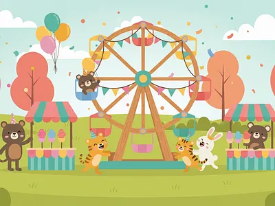 Animal party Ecosystems: Crafting Delightful Brand Illustration cartoon childrensbook dribbble edtech environment familyapp flatdesign illustration kids landscape illustration marketing outdoor saas travel vectorart visualdesign web whimsical