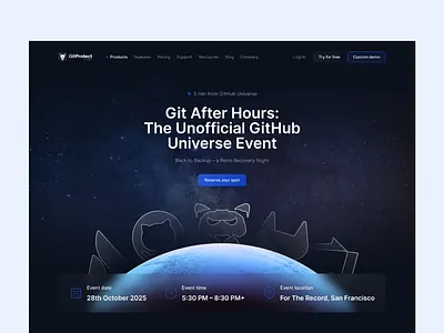 GitProtect event landing page dark theme event galaxy glass it landing page minimal ui web design website design