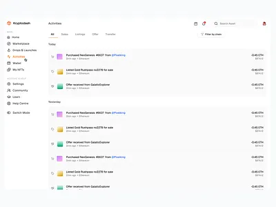 Kryptdash activity UI activities branding dashboard graphic design illustration product design typography ui vector