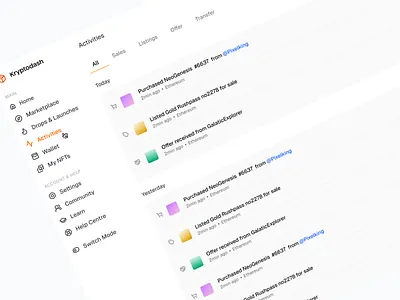 Crypto Activity dashboard branding design graphic design illustration product design ui vector