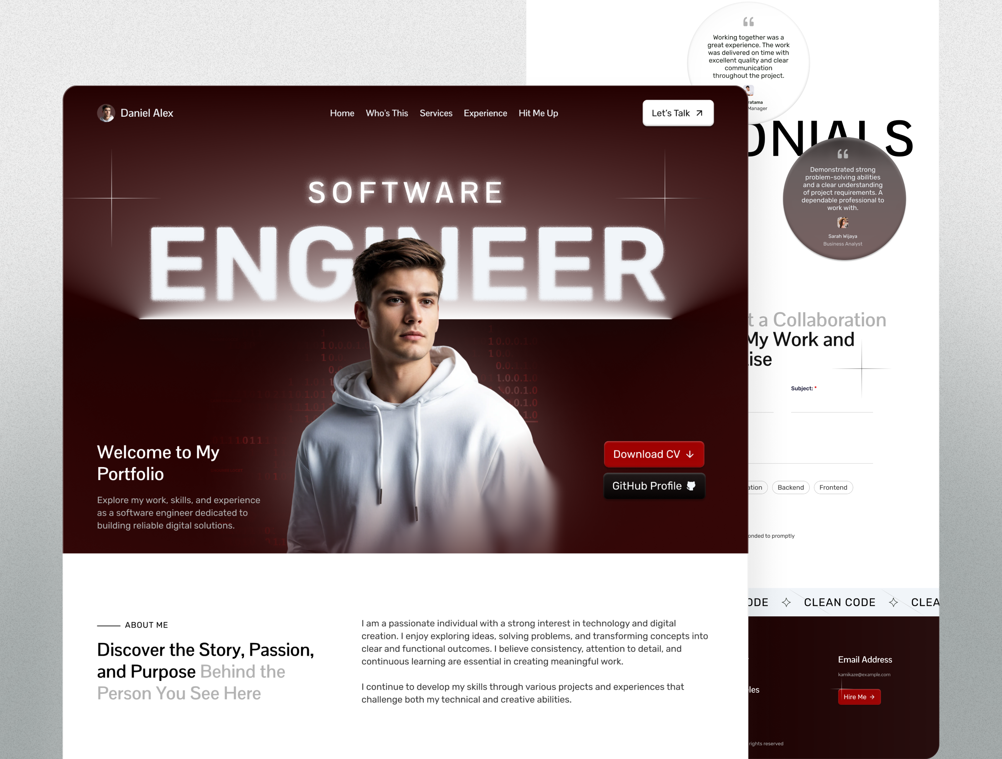 A Modern Personal Website branding clean design creative design dark theme digital identity interface design minimal design modern website personal portfolio personal website portfolio website professional website software engineer ui design user experience user interface ux design web design web ui website layout