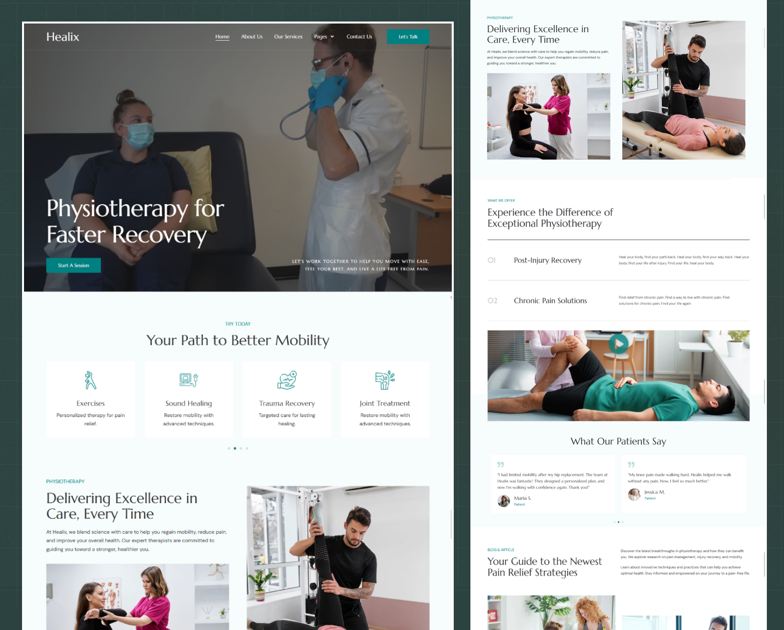 Healix — Physiotherapy Website Design clinic website design health health services website healthcare website medical website meical landing page patient care phsiotherapy clinic physical therapy website physioterapy physiotherapist physiotherapy website rahabilation website responsive therapy web design website ui design