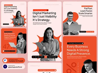 Digital Marketing Social Media Post Templates for Brand Growth branding design business branding business strategy content marketing corporate design creative layout digital marketing instagram post marketing campaign marketing templates modern typography online marketing promotional design social media design social media posts