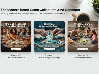 The Modern Board Game Collection, 3 Ad Concepts ad creative branding concept design digital ads landing page marketing design ui design visual design web design