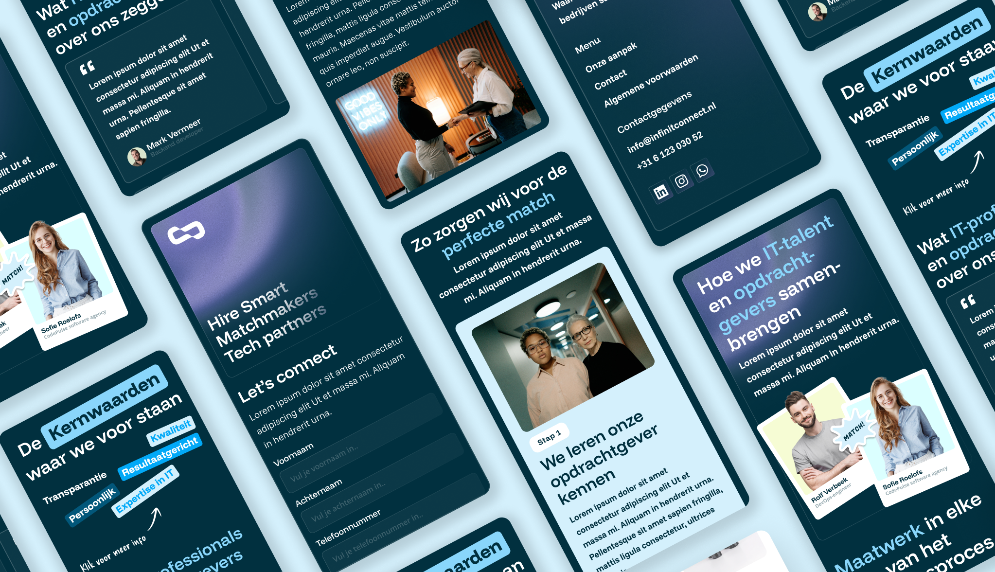 Design InfinIT Connect recruitment darkmode hero section it match recruiter recruitment tech webdesign