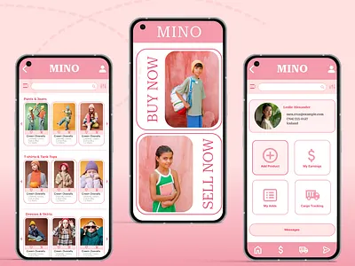 MİNO – Second-Hand Kids Clothing App UI app design ecommerce figma kids logo marketplace mobile app ui ux