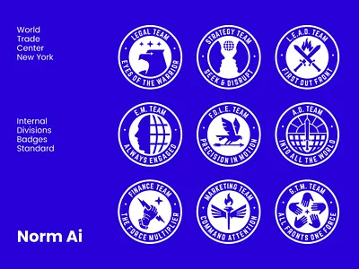 Norm AI Badges ai arrow badge bird branding emblem fire globe hand head logo military norm standard style sun sword symbol thunder wings