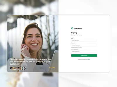 CleverReports - Sign Up app clean cleverreports drumncode marketing registration reporting saas sign in sign uo web app web development