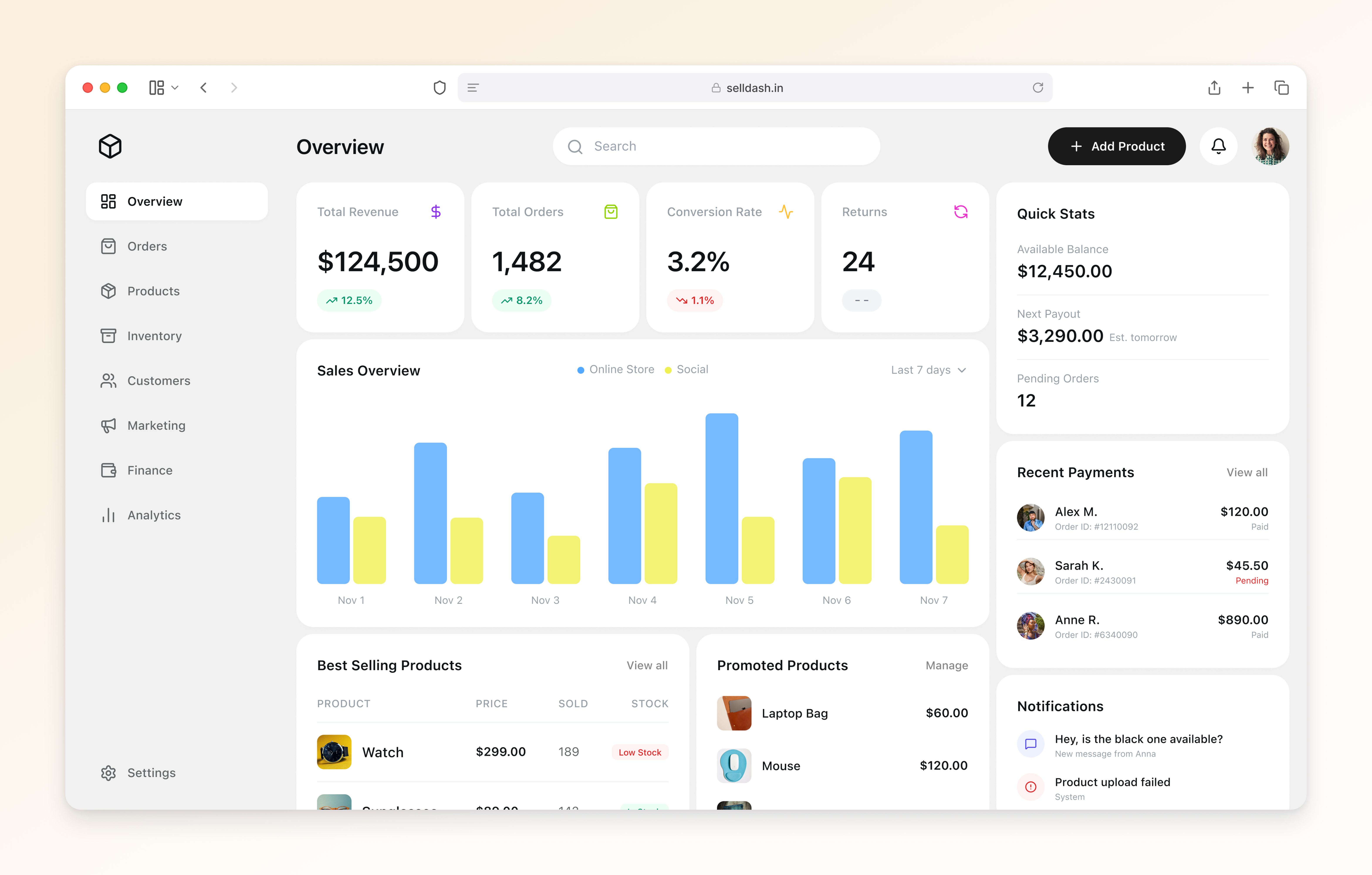 Seller Dashboard - Clean, Clear & Commerce-Ready adminpanel analyticsdashboard clean dailyui dashboard dashboard design design ecommerce order dashboard product design sales dashboard seller dashboard ui ui design uiux user experience user interface ux uxui webapp
