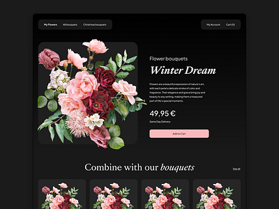 Bouquets Onlineshop exploration bouquets bouquets online shop dark colours design desktop detailpage e commerce ecom flower flower shop interface onlineshop ui ui ux uidesign user interface design ux