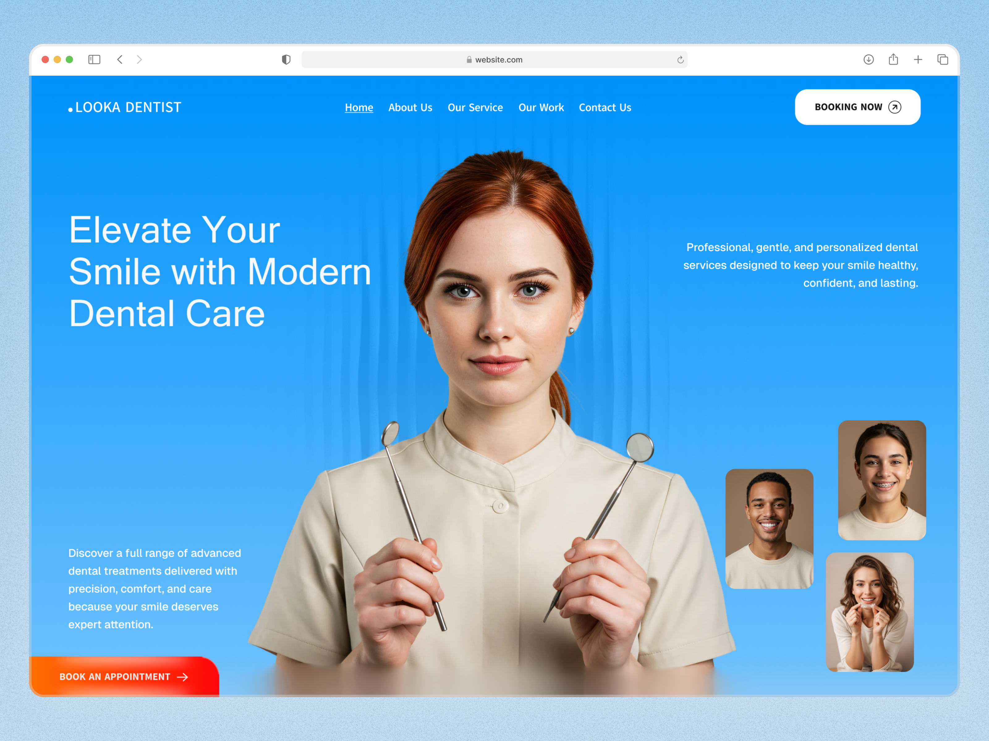 Looka Dentist — Modern Dental Care branding clean clinic dental dentist healthcare healthtech interface landingpage medical mobile mobileui modern responsive ui uidesign ux webdesign website