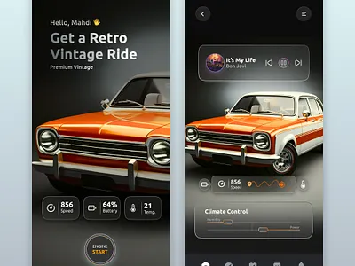 Car Mobile App UI app app design mobile app retro app design ui user interface design user journey user persona user research uux ux vintage app design