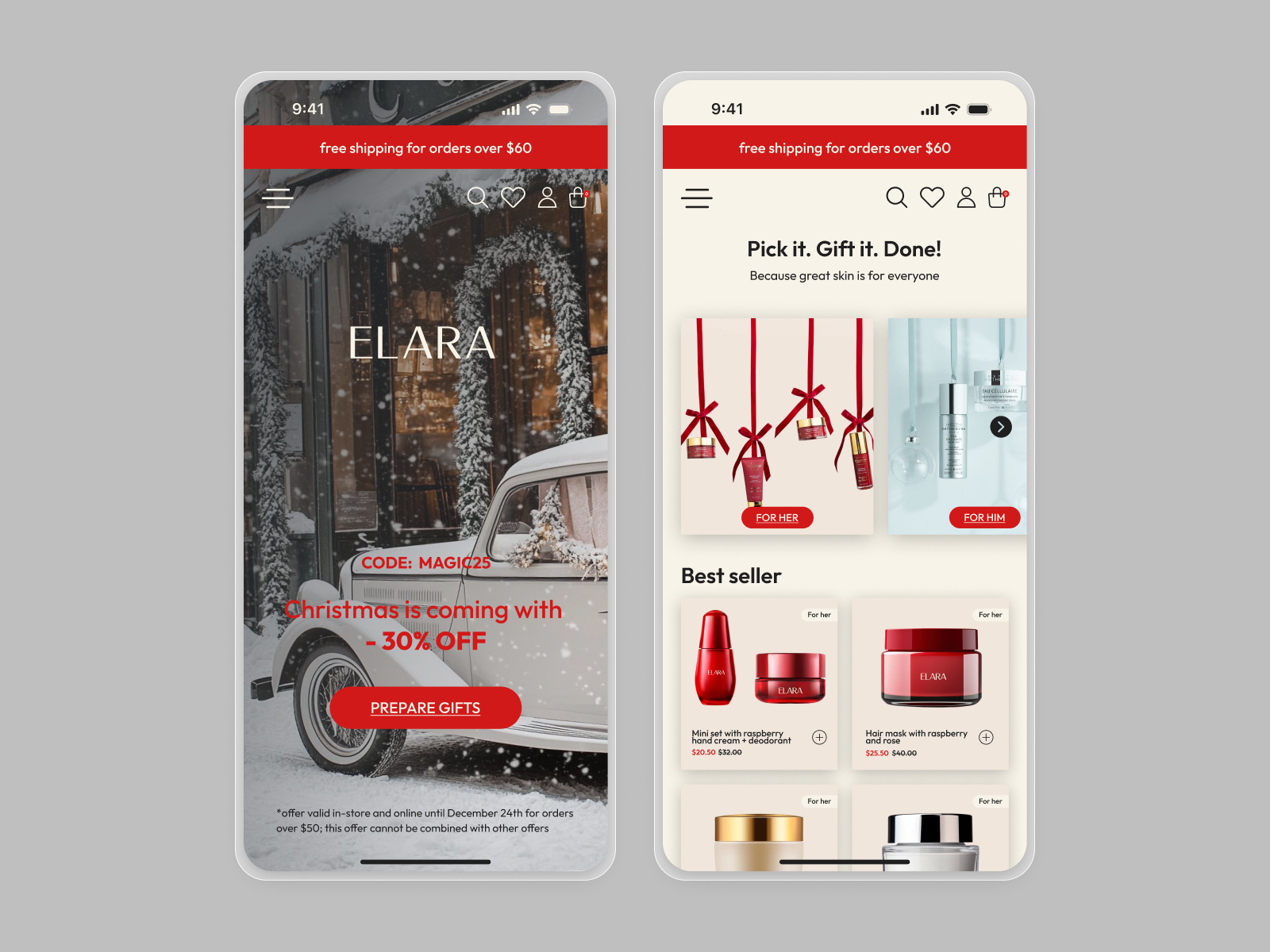 Onboarding screens Christmas - Mobile App app app design christmas cosmetics design ecommerce interface logo mobile mobile app mobile design mobile interface product design skincare splash screen ui ui design uiux ux ux design