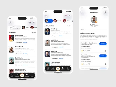 Social Media App | Mentor Discovery animation app app design clean mobile interface coaching app design education coaching app design education app ui glassmorphism coaching app ui mentor app ui mentor booking app ui ux design minimal ui design mobile product design social media app talent mentorship app talent mentorship app ui
