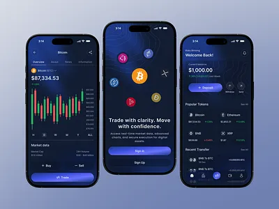 Crypto Trading — Mobile App UI Design app blockchain branding coin crypto dark design figma fintech future graphic design illustration logo mobile trading ui uiux ux wallet web3