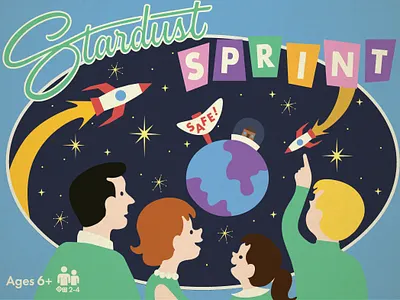 Illustration 1960s board game branding digital googie illustration