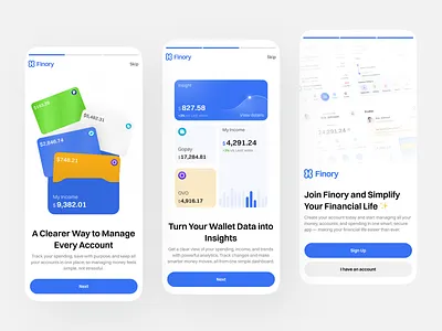 Finory Onboarding Screens app banking clean design finance fireart illustrations onboarding story ui ux visual
