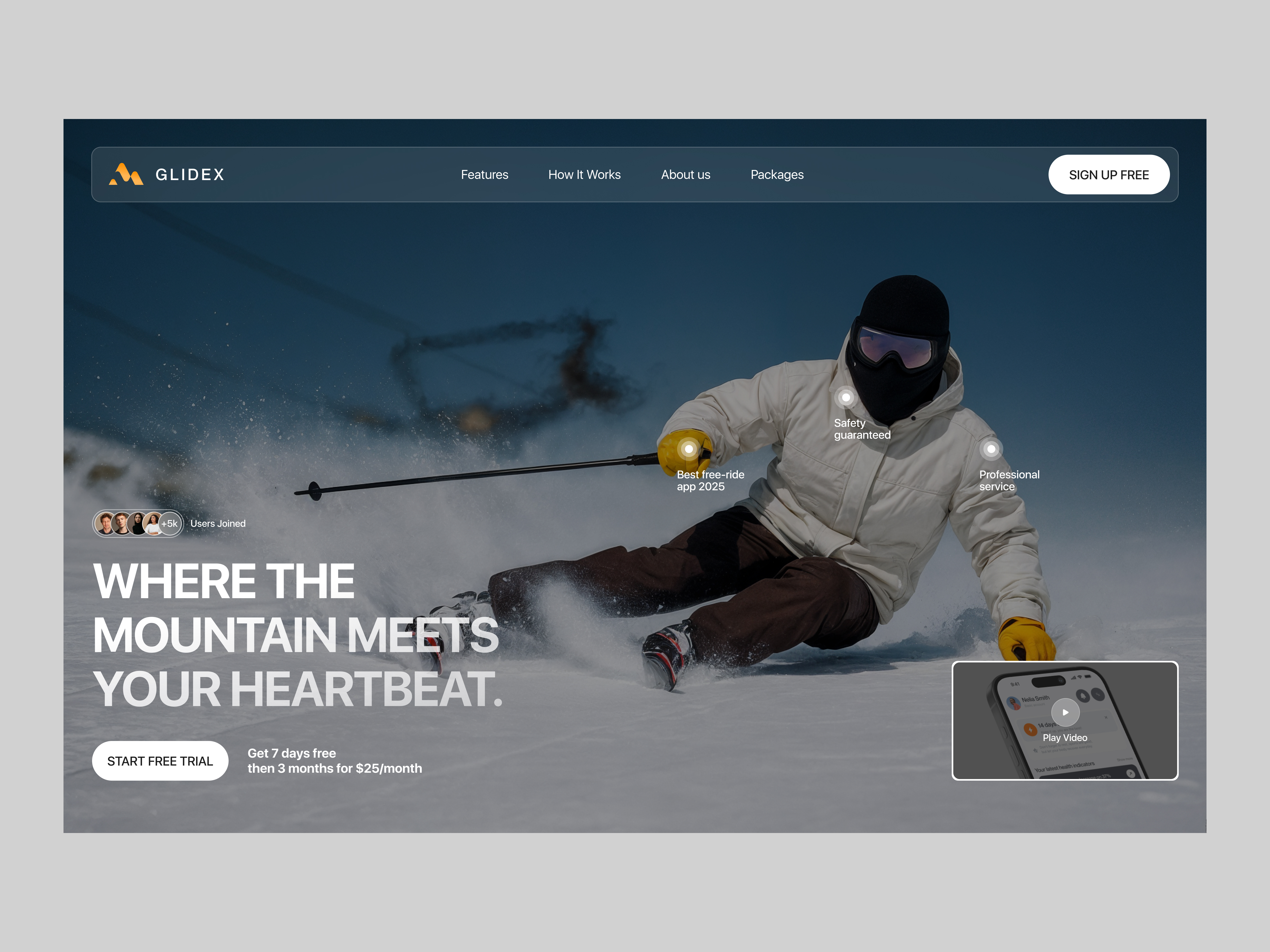 Fitness Website Landing Page clean design design fitness website graphic design health activity interactive design landing page modern modern website skiing smart fitness snowboarding sport travel ui user interface uxui web design ui webdesign website