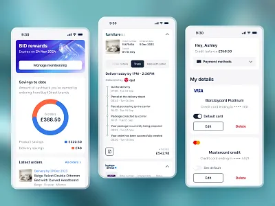 My account · order history · mobile card dark theme delivery design light theme minimalism my account my cards order order history shipping tracking ui ux