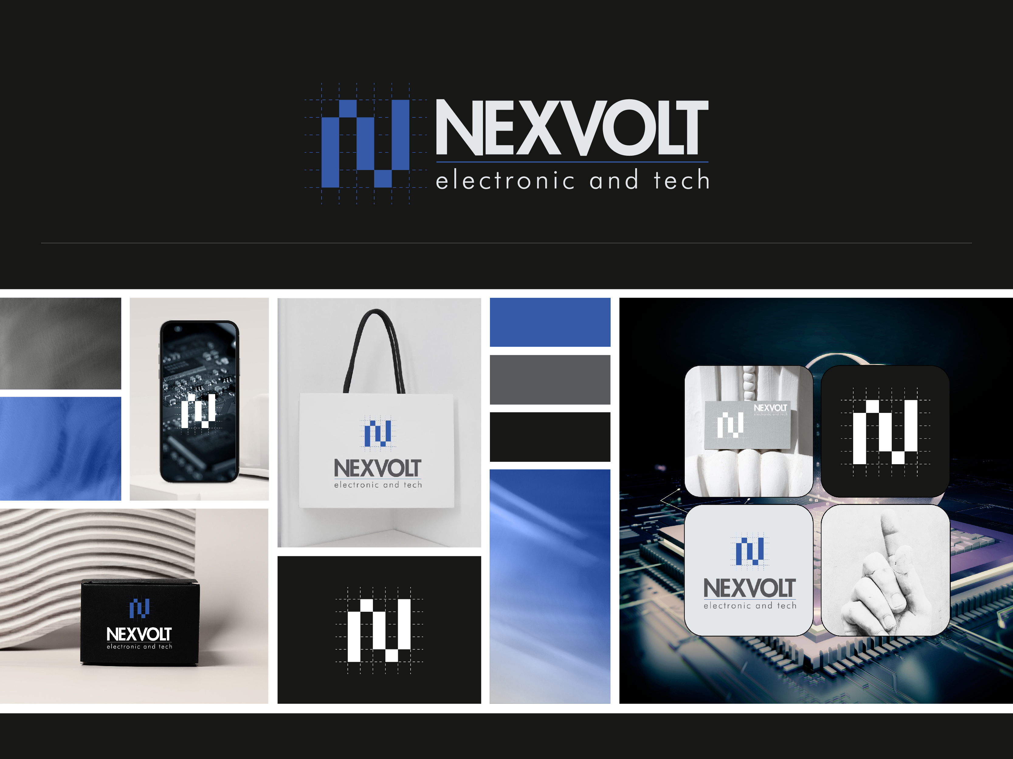 Nexvolt Powering the Future — Brand Moodboard brand elements brand framework brand guideline brand identity brand kit brand symbol brand system branding company logo custom logo graphic design illustrator logo logo design minimal logo modern logo moodboard trendy logo vector logo visual identity
