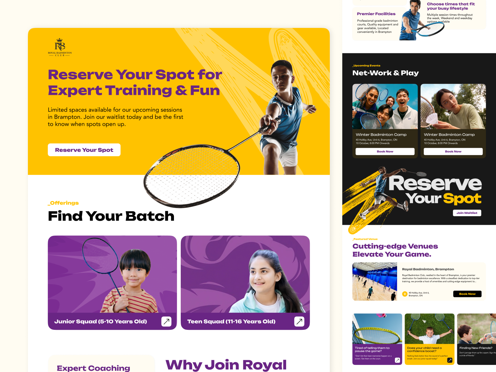 Royal Badminton Club - Waitlist Page badminton sign up page sports ui waitlist page
